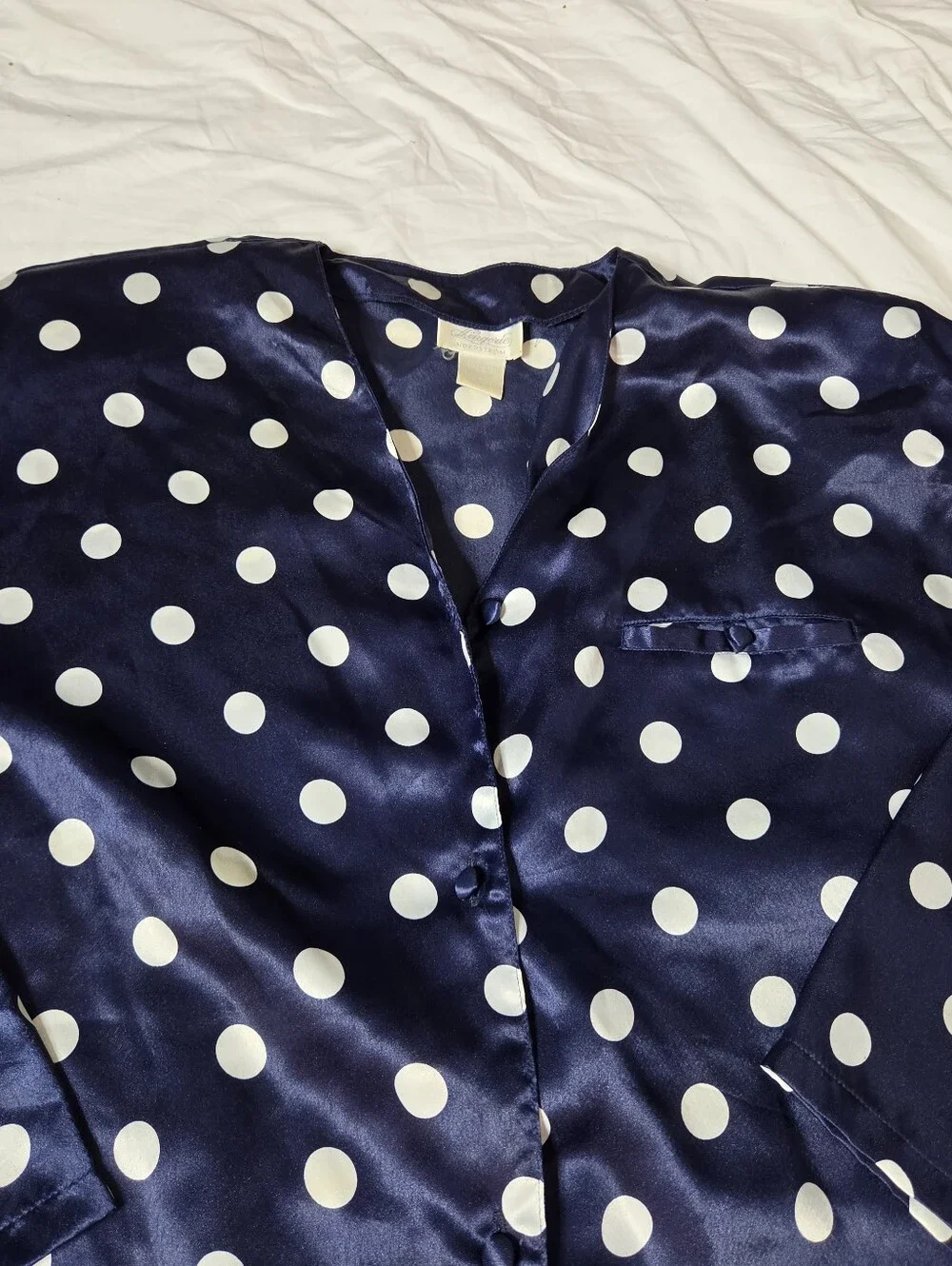 Vintage Nordstrom Satin Polka Dot Sleepshirt Shoulder Pads Nightshirt Large